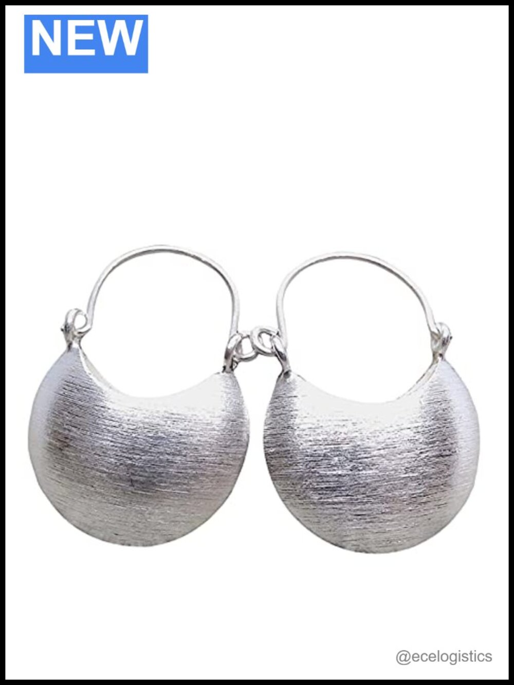 Sterling Silver Crescent Hoops Earrings Handmade Boho 1" x 1.2"